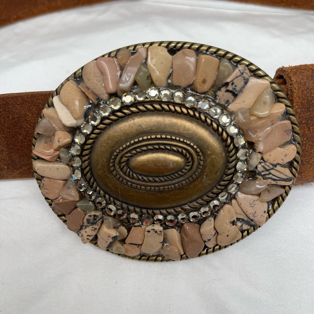 Beautiful Boho Southwestern Belt from Spain gorgeous crystals stones Brass SZ 34